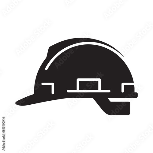A simple black and white illustration of a construction worker s safety helmet