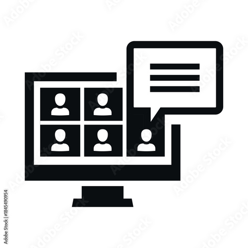Online training icon showing multiple participants joining a virtual session with chat features