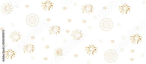 golden texture Fireworks banner. Festive fireworks with brightly shining sparks. New Year's Eve fireworks. Multicolored fireworks on isolated transparent background