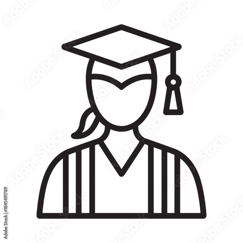 A simple line drawing depicts a graduate with a cap and gown
