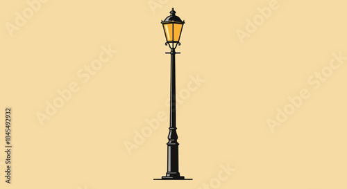 Illustration of a vintage street lamp on a beige background.