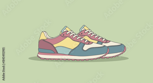 A pair of colorful running shoes with casual style illustration.