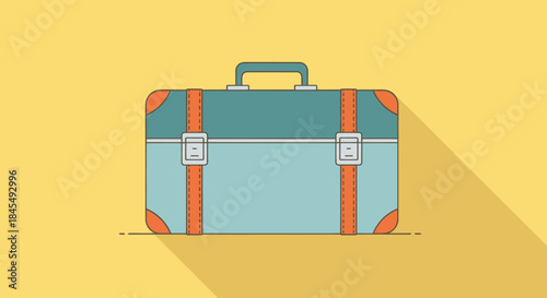 Illustration of a vintage travel suitcase on a yellow background.