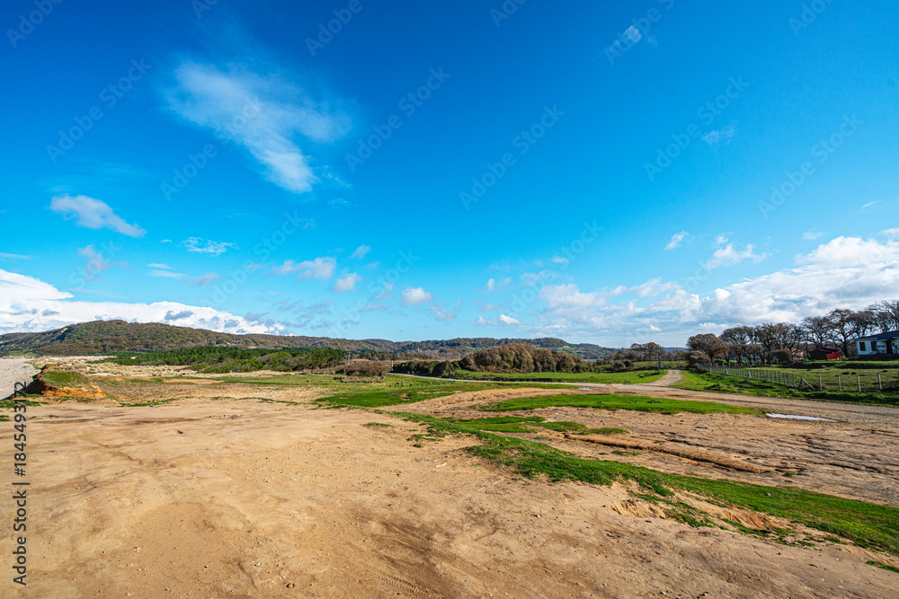 Fototapeta premium The scenic views of Sarıkum National Park, situated in a combination of sea, sand, lake and forest with species of water birds and birds of prey, and roe deer, lynx, bustard and swan in Sinop, Turkey.