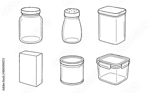 Collection of six different types of containers for food storage and preservation