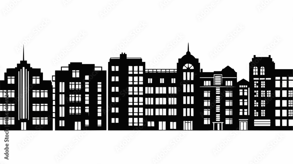 Obraz premium Black Silhouette of a City Skyline with Diverse Buildings.