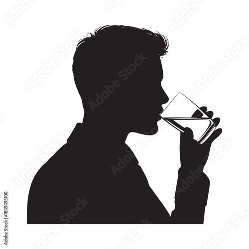 Silhouette of a man drinking from a glass simple black and white design
