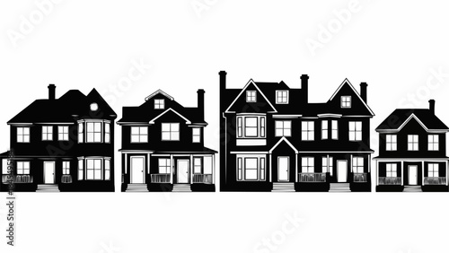Row of Diverse Victorian Style Houses Silhouette.