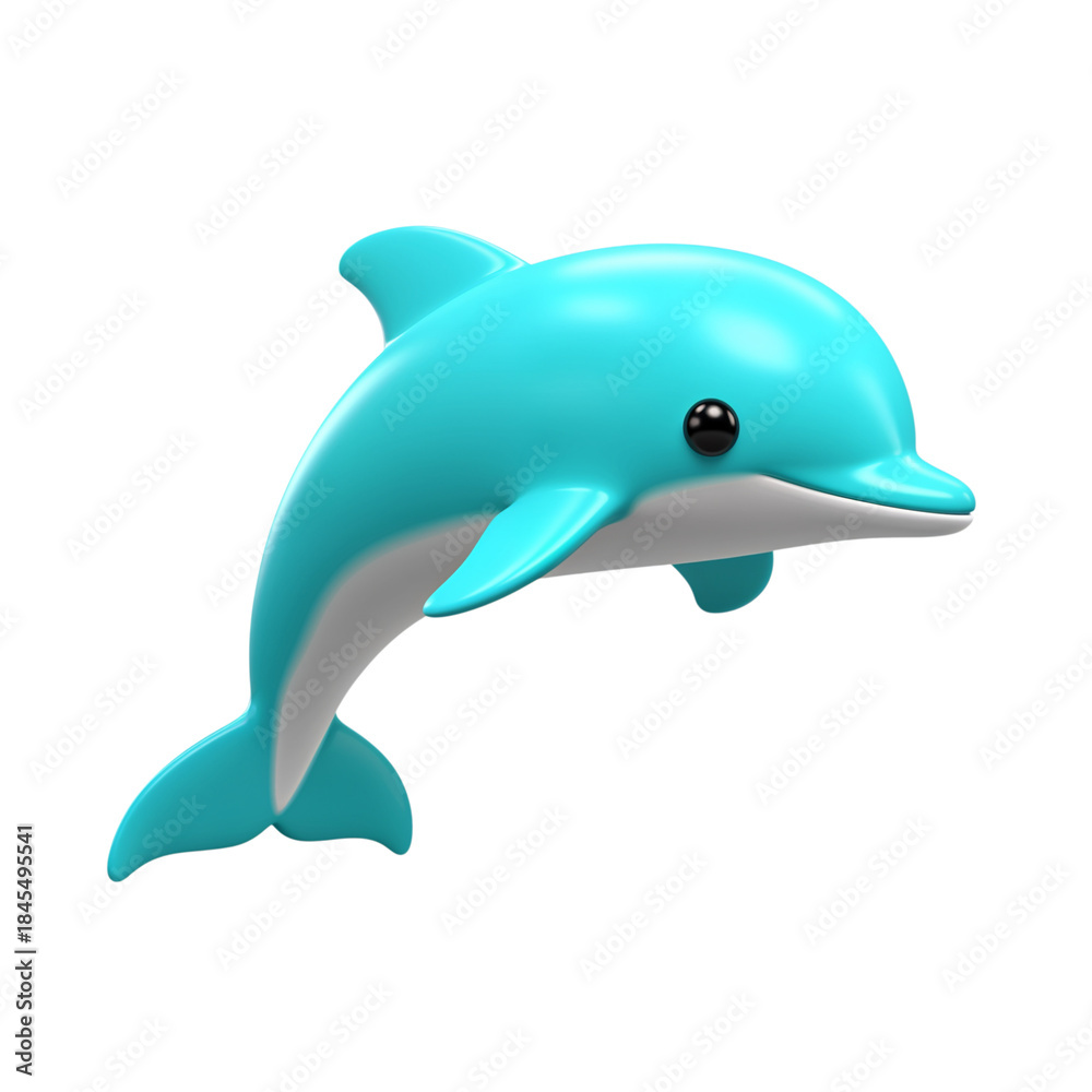 Obraz premium A cute cartoon style turquoise dolphin with a friendly expression swimming gracefully isolated on transparent background