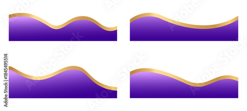 Set of elegant footer shapes. Collection with different smooth, flowing wave shapes with a metallic gold border, perfect for certificates 