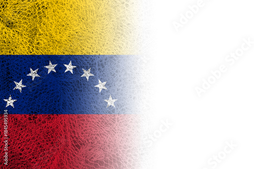 White background with Venezuelan flag on fishing net