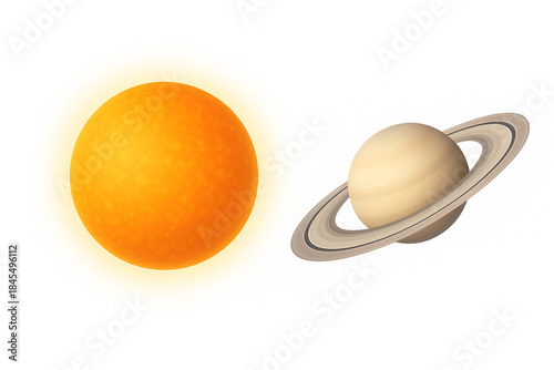 Vector Illustration of Sun and Saturn with white background