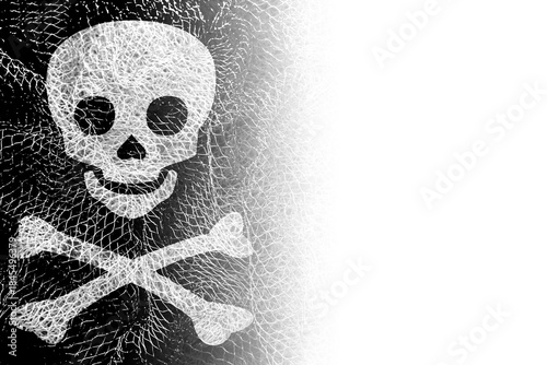 White background with pirate flag on fishing net