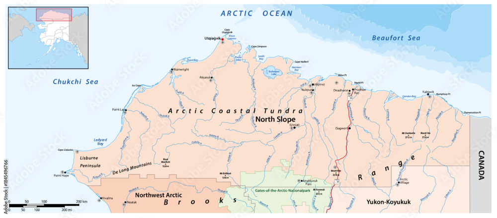 Obraz premium Map of the North Slope Borough, Alaska, United States