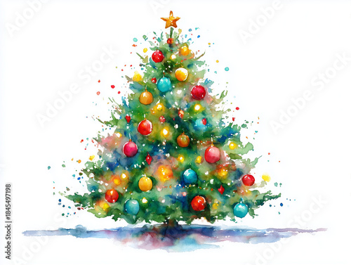 Christmas tree watercolor painting celebrating holiday season
