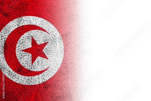 White background with Tunisian flag on fishing net