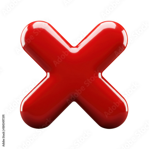 Glossy red x symbol isolated for warnings and errors isolated on transparent background