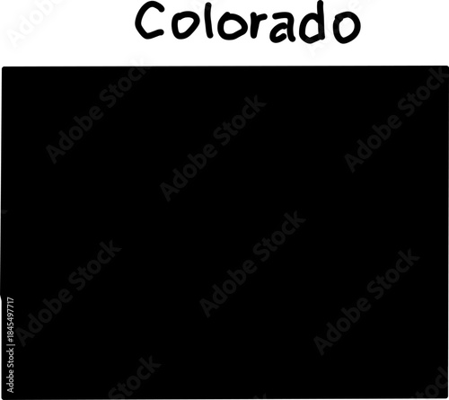 Black silhouette map of Colorado state isolated on white background. Clean rectangular geographic shape ideal for infographics, education, cartography, and design use.