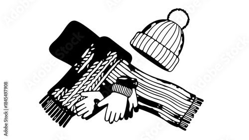 Winter Accessories Illustration: A cozy winter essentials set, including a hat, scarf, and gloves, ready to offer warmth and comfort during the cold season.