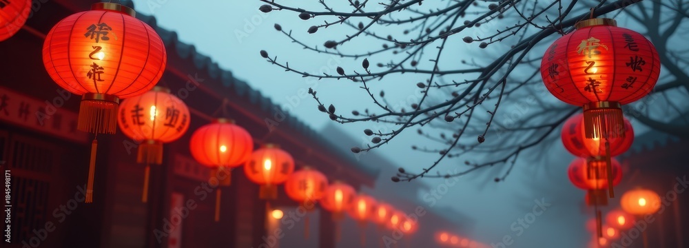 Fototapeta premium Celebration of light happy lantern festival traditional culture closeup of glowing lamps festive night joyful atmosphere