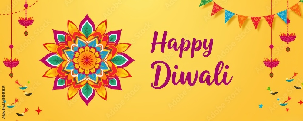 Fototapeta premium Happy diwali celebration india banner traditional lamps festive environment cultural joy