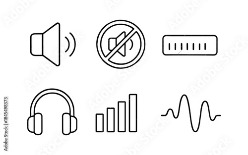 Collection of simple line icons representing audio and sound controls