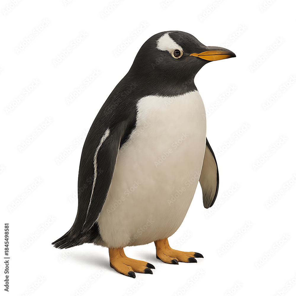 Fototapeta premium Realistic gentoo penguin standing isolated on Transparent background with detailed feathers natural posture, ideal for wildlife, education, nature, and animal concepts, penguin full body, PNG