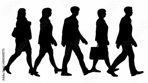 Silhouettes of business people walking in a line