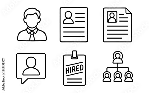 Collection of simple icons representing human resources and employment concepts