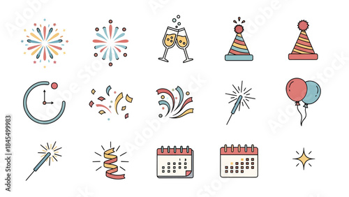New Year's Eve Party and Countdown Icons