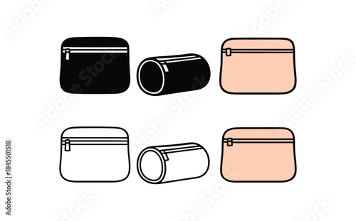 Flat vector illustration delicate wash bags zip pouch cylinder bag and flat bag
