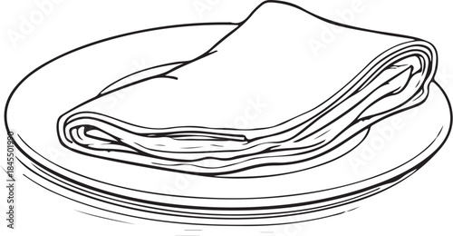 Crêpes on Plate, Crêpe Pancakes, Hand-drawn Sketch Drawing Vector Illustration, Line Linear Symbol Engraving Coloring Book, Black and White Isolated