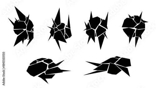 Abstract graphic elements shattered geometric forms on white background