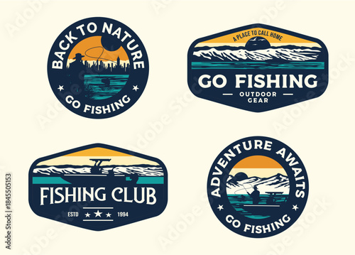 RETRO VINTAGE FISHING OUTDOOR ADVENTURE LOGO BADGE PATCH FOR HAT, T-SHIRT, STICKER