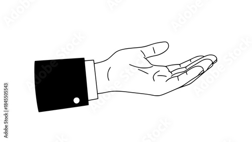 Helping hand vector illustration, open palm gesture symbolizing support, care and solidarity, timeless clothing sleeve, flat design, modern vector style, isolated background