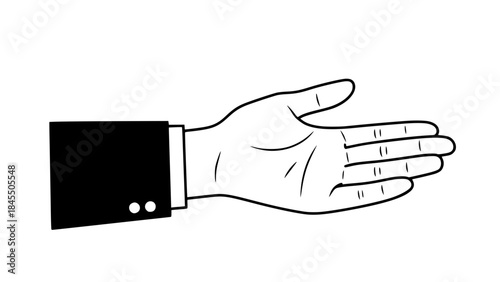 Helping hand vector illustration, open palm gesture symbolizing support, care and solidarity, timeless clothing sleeve, flat design, modern vector style, isolated background