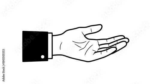 Helping hand vector illustration, open palm gesture symbolizing support, care and solidarity, timeless clothing sleeve, flat design, modern vector style, isolated background