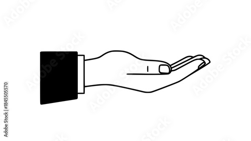 Helping hand vector illustration, open palm gesture symbolizing support, care and solidarity, timeless clothing sleeve, flat design, modern vector style, isolated background