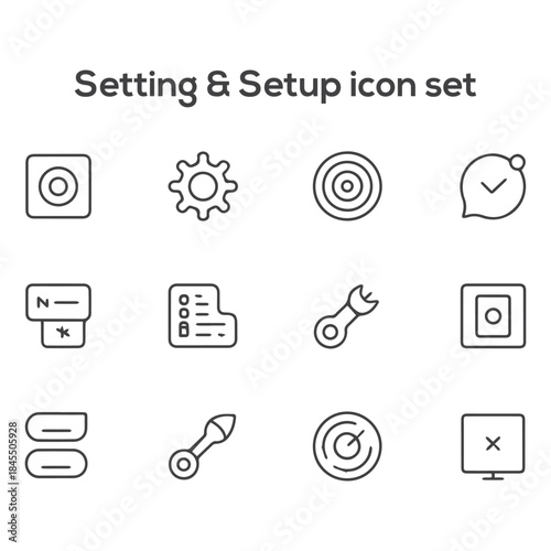 Technical Settings and Setup Outline Icon Set: Preferences, Configuration, Gear, Optimization, Tools, and Control Panel Vector Graphics