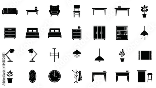 Furniture icons collection vector illustrations for home interior design