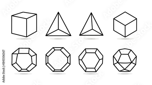 Geometric shapes illustrations of cubes pyramids and other forms for design