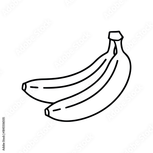 Black outline doodle of a small bunch of two bananas, simple line art vector illustration for a coloring book or healthy food icon.