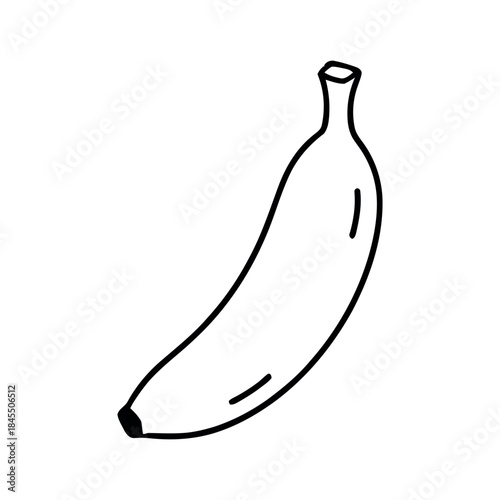 Black outline doodle of a whole single banana, simple line art vector illustration for a coloring book or healthy food icon.