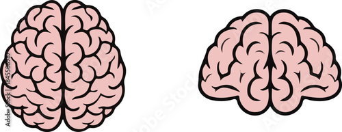 Two stylized brains, one top view and one side view, on white background