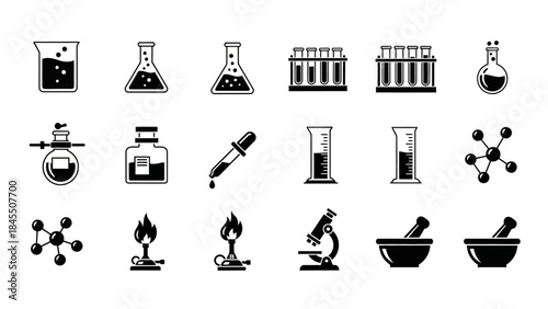 Science and laboratory equipment icons set for education and research