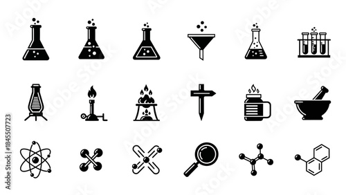 Science lab equipment collection vector icons of chemistry elements