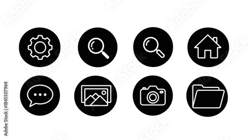 Set of black and white vector icons for user interface and digital design