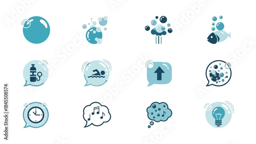 Set of various thought bubbles and icons in a modern flat design style