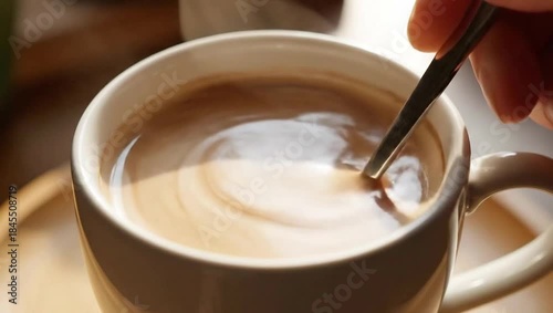 Creamy Coffee Delight - Stirring in the Morning Light.