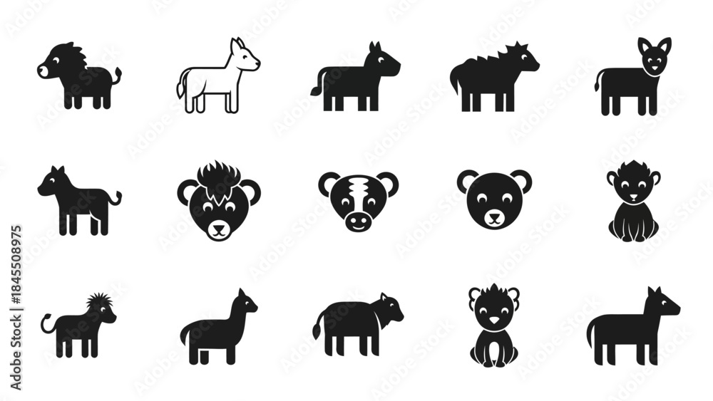 Obraz premium Various stylized animal illustrations in monochrome design elements vectors